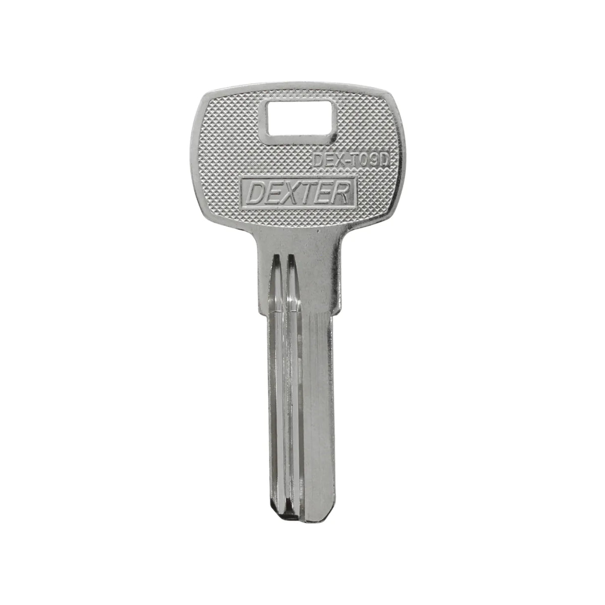 Llave virgen Dexter DEX-T09D metálica color plata para duplicado de cerraduras de alta seguridad y cerrajería.