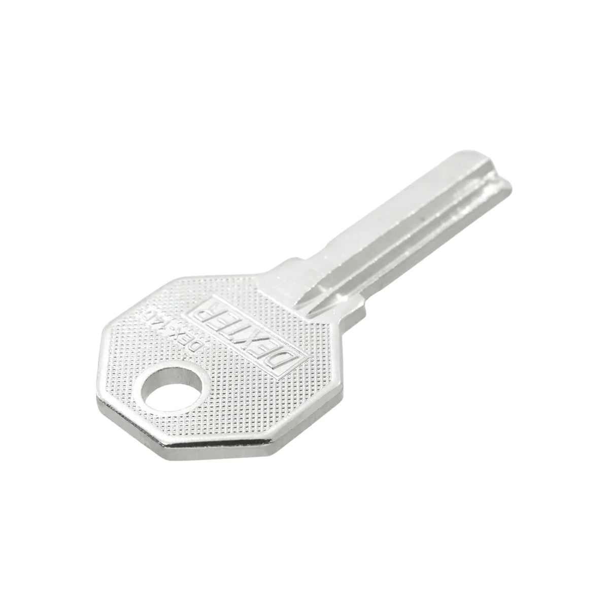 Llave virgen Dexter DEX-14D de metal plateado para cerrajería y duplicados de llaves.