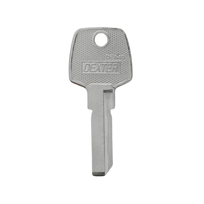 Llave virgen Dexter DEX-10 de metal plateado para duplicado y cerrajería profesional.