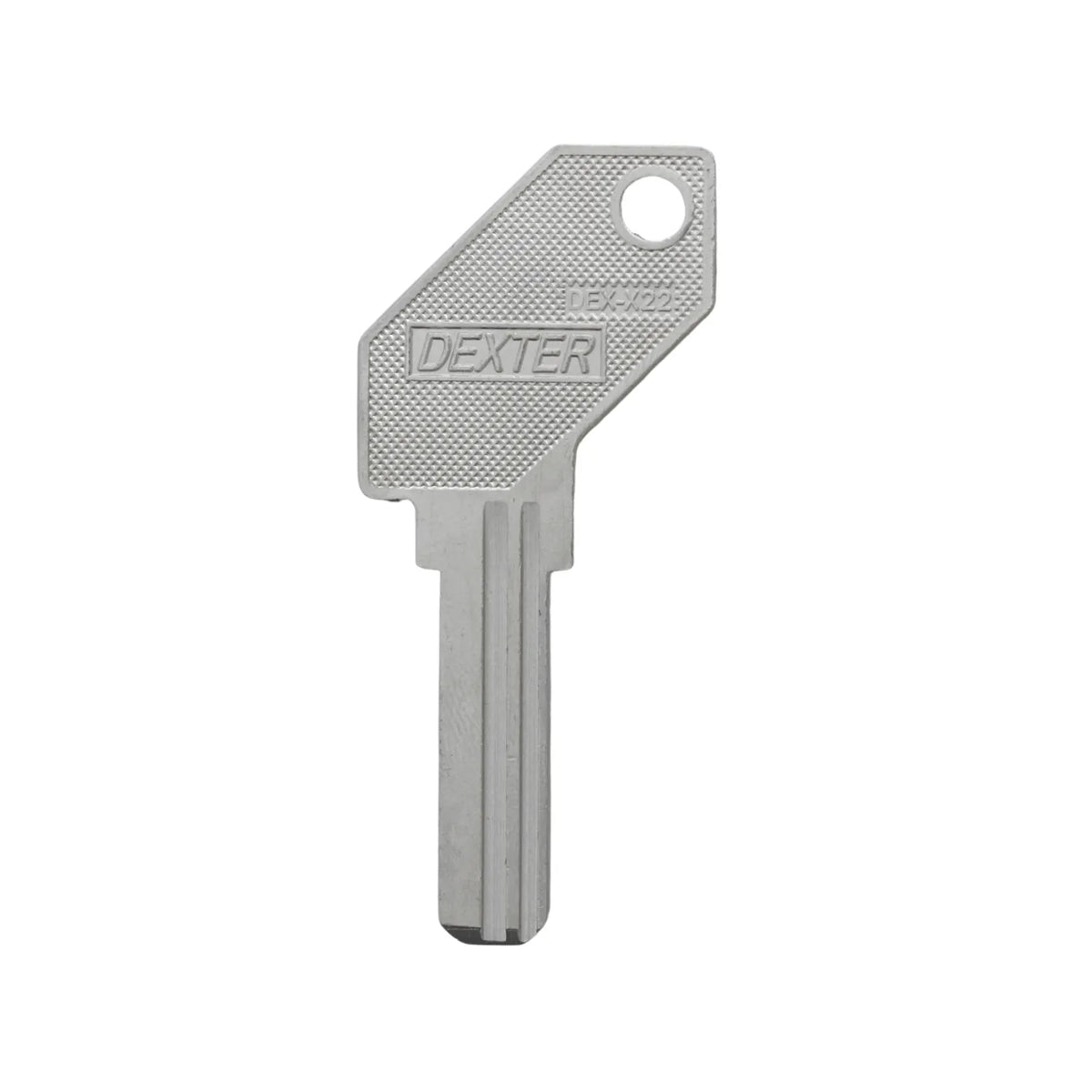 Llave virgen marca Dexter modelo DEX-X22 plateada para cerrajería y duplicado de llaves residenciales