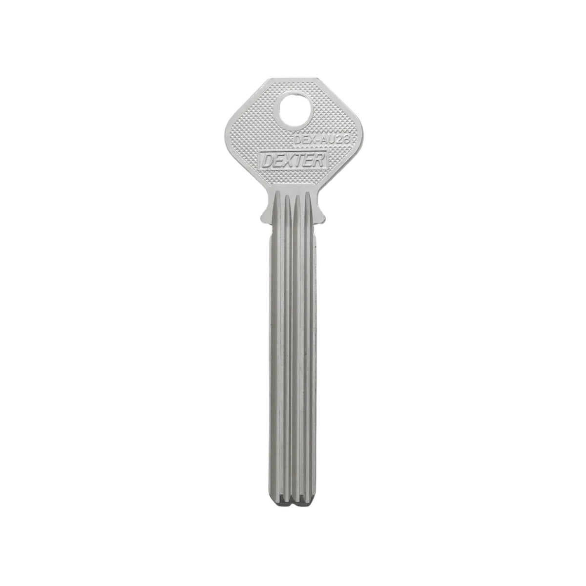 Llave virgen Dexter DEX-AU28 metálica color plata para duplicados de cerraduras y cerrajería residencial