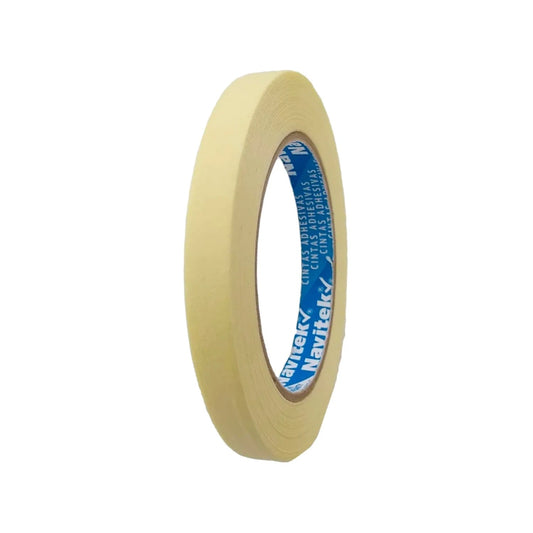Cinta masking tape Navitek beige 12mm x 50m, ideal para trabajos de pintura