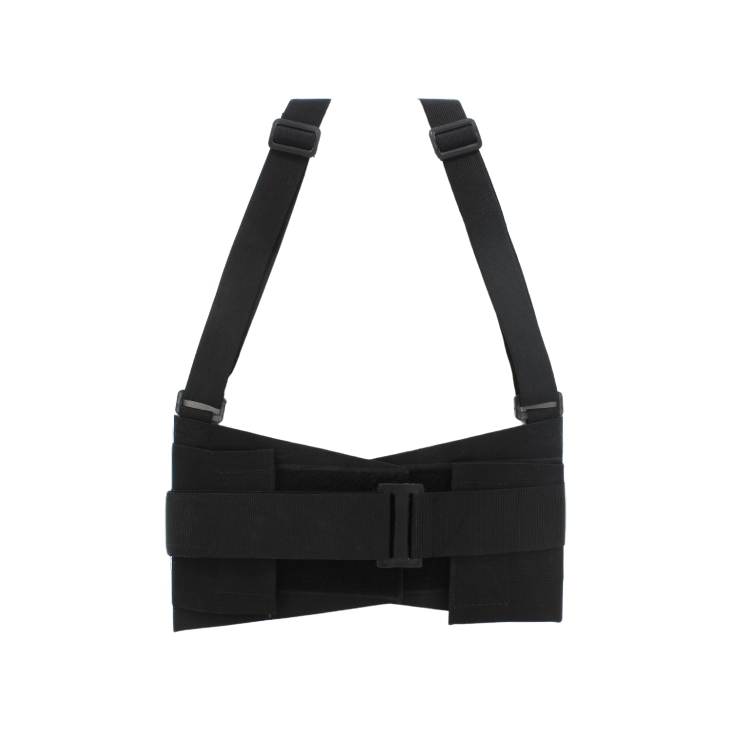 Faja industrial negra con tirantes ajustables, soporte lumbar para protección y seguridad de la espalda