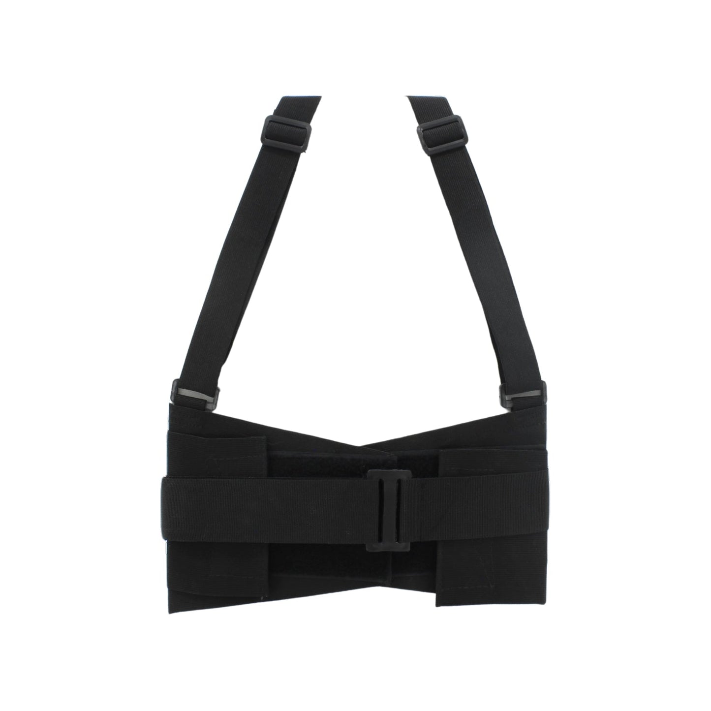 Faja industrial lumbar negra con tirantes ajustables, ideal para soporte de espalda en trabajos pesados