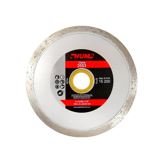 Disco diamantado HUM 2553 corona continua 105mm para corte de cerámica y azulejo, velocidad máx. 15200 RPM