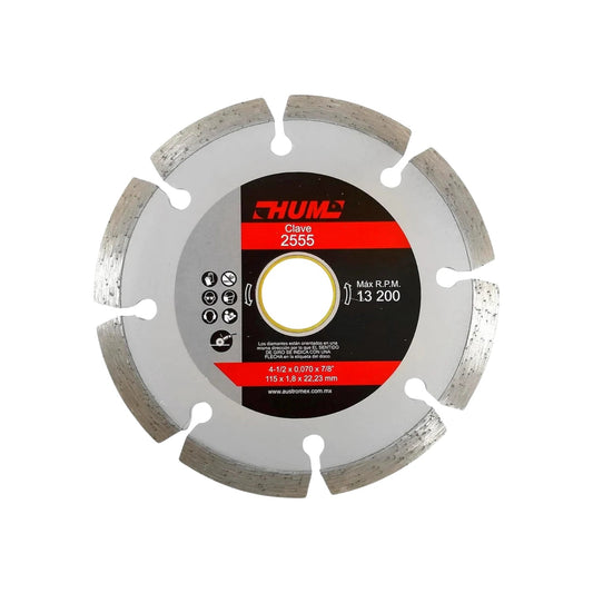 Disco 4 1/2" segmentado diamantado HUM 2555 para corte de concreto, ladrillo y mampostería