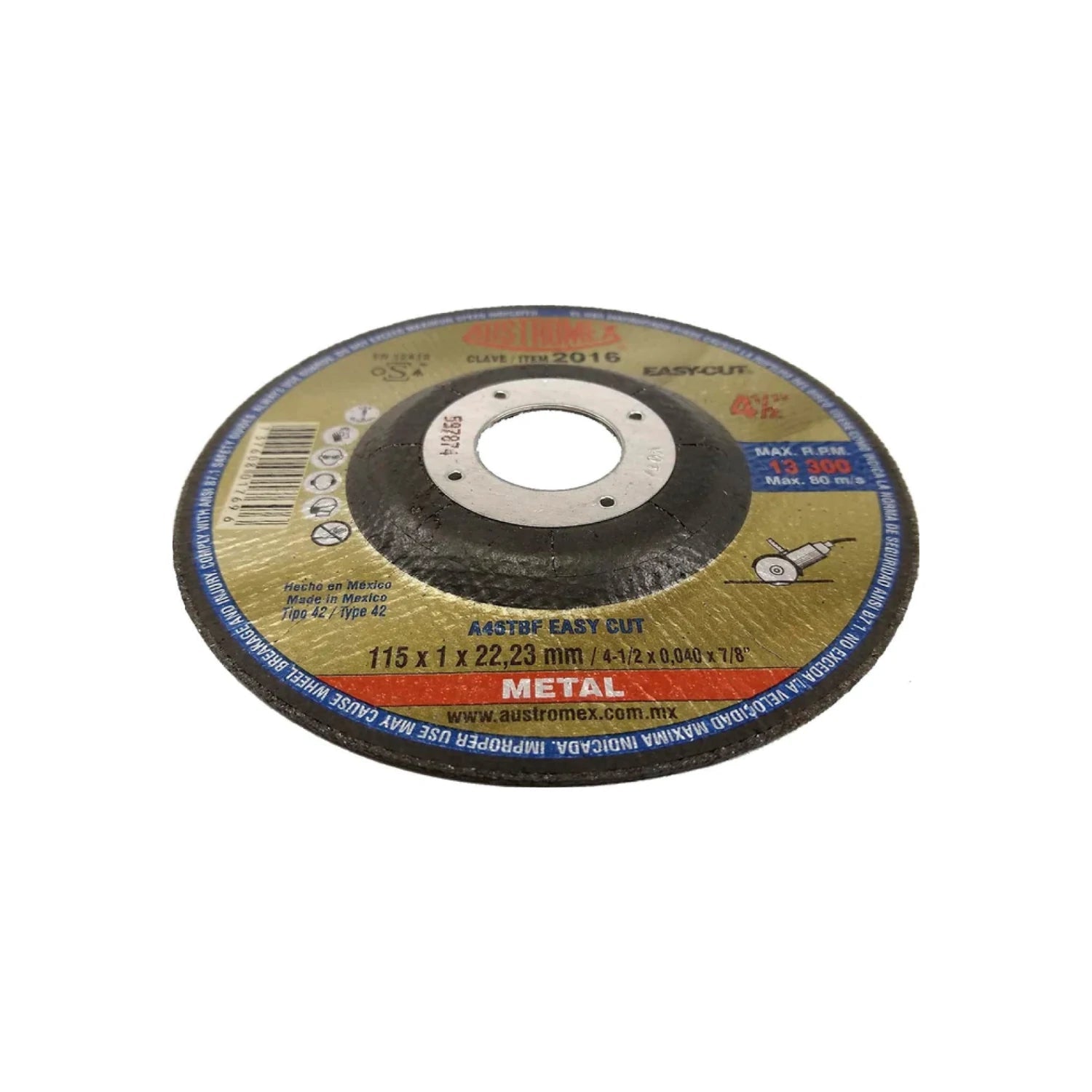 Disco de corte Austromex 2016 para metal 4 1/2" delgado Easy Cut, Max 13300 RPM