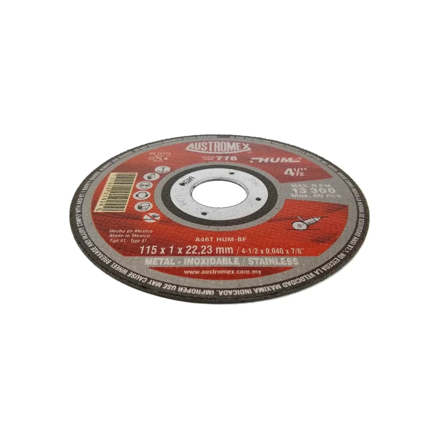 Disco 4 1/2" corte acero inoxidable Austromex 778