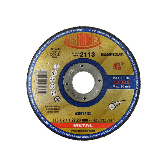 Disco de corte para metal Austromex 2113 Easy-Cut 4 1/2 pulgadas (115mm) para esmeriladora