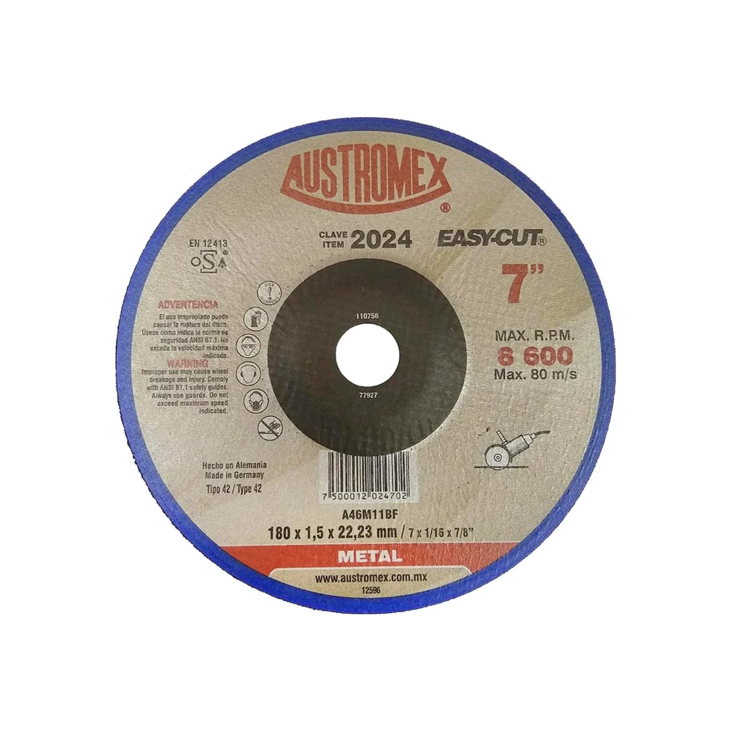 Disco 7" corte metal Austromex 2024 de cubo