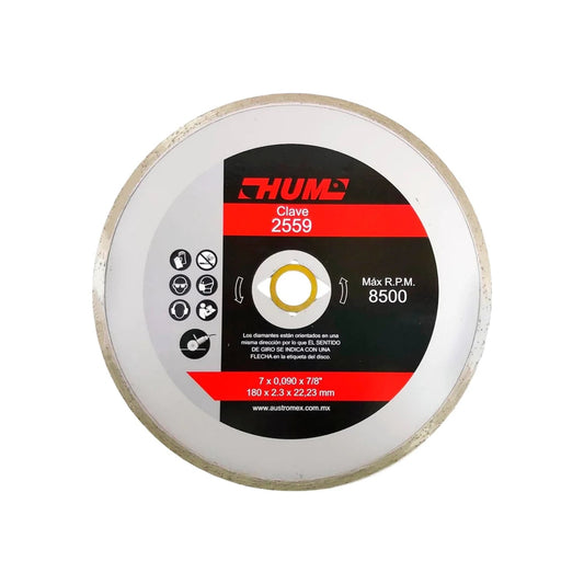 Disco diamantado HUM corona continua 7 pulgadas (180mm) para corte de cerámica y porcelanato a 8500 RPM
