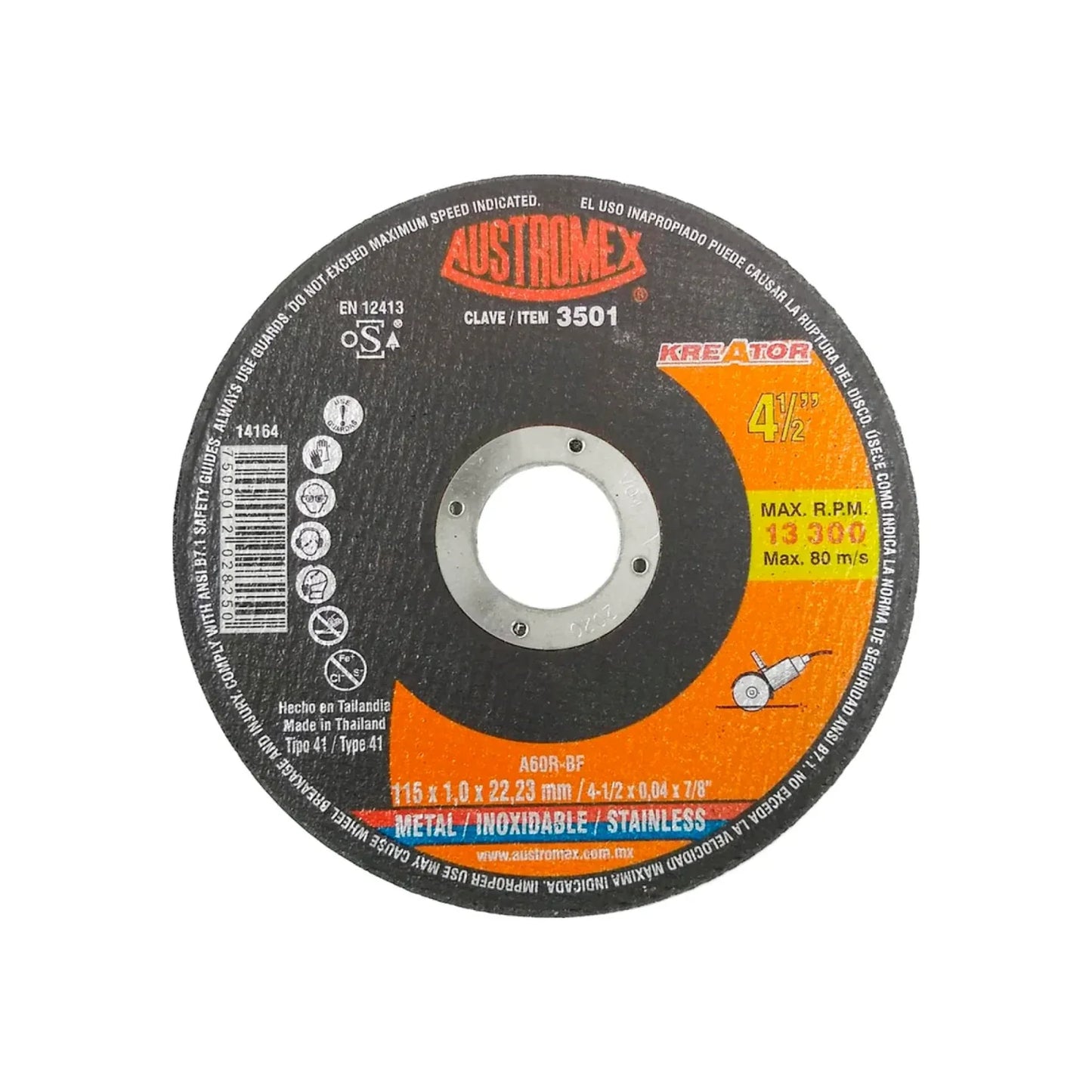 Disco 4 1/2" corte acero inoxidable Austromex 3501