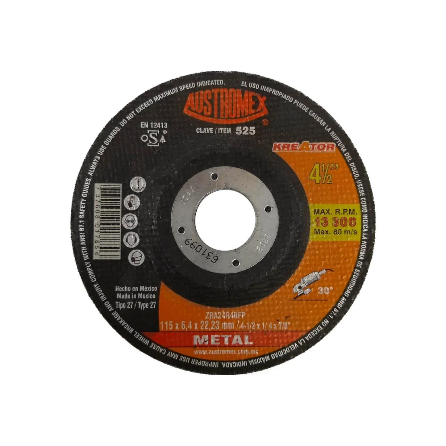 Disco 4 1/2" desbaste metal Austromex 525 de cubo