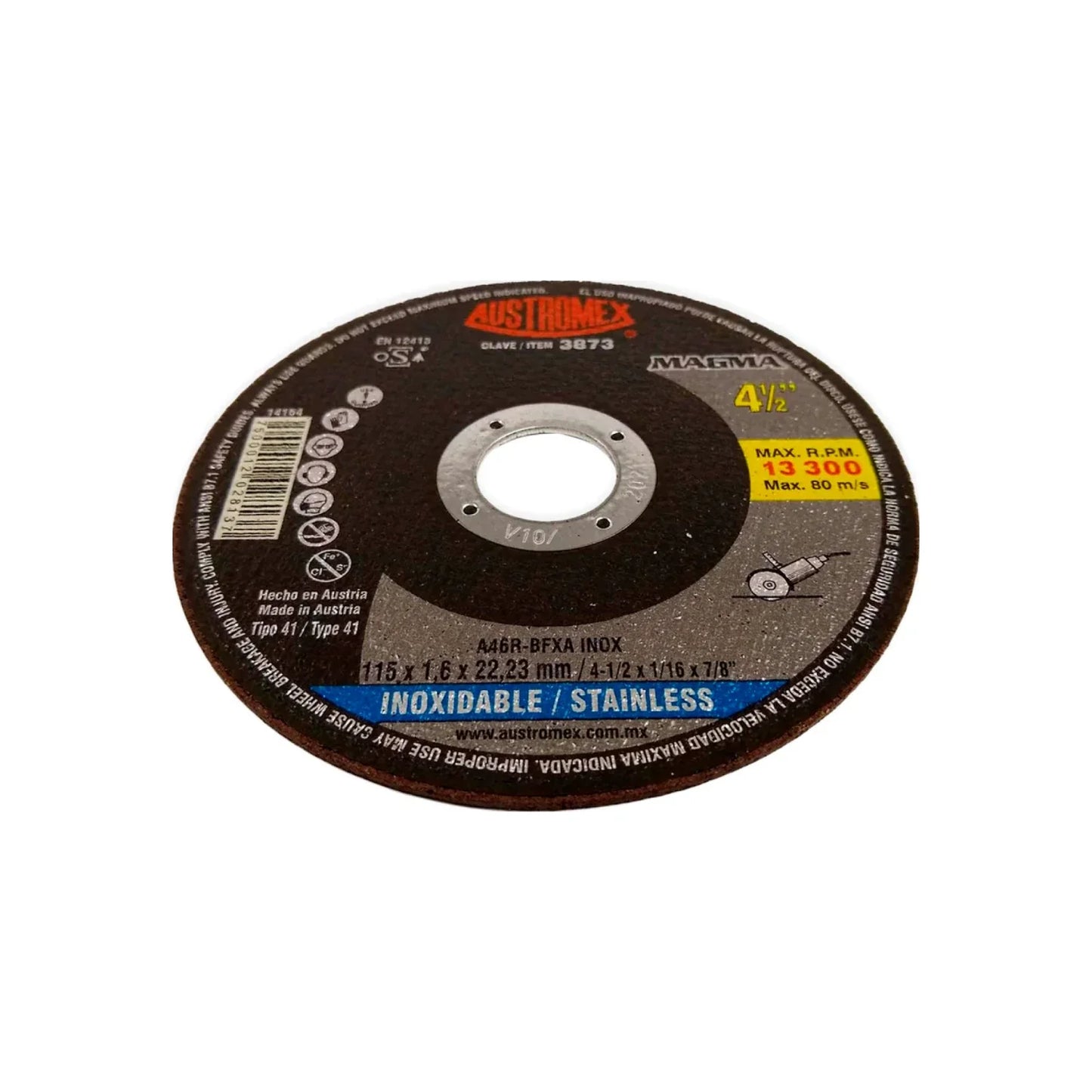 Disco 4 1/2" corte acero inoxidable Austromex 3873