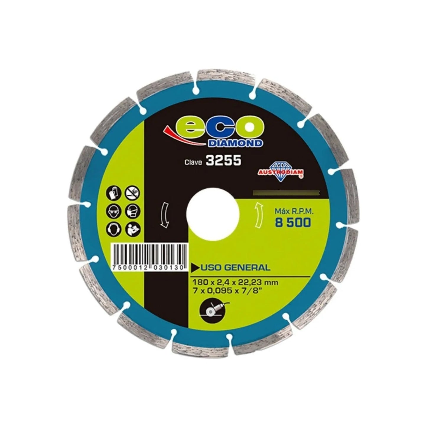 Disco diamantado segmentado Eco Diamond Austrodiam 7 pulgadas 3255 para corte general