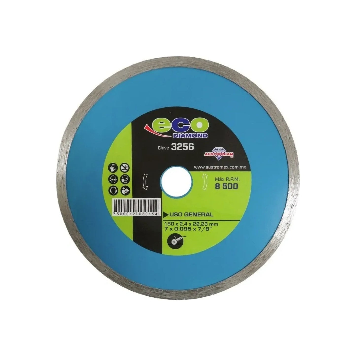 Disco de corte diamantado Austrodiam ECO 7 pulgadas para cerámica, porcelanato y azulejo, uso general