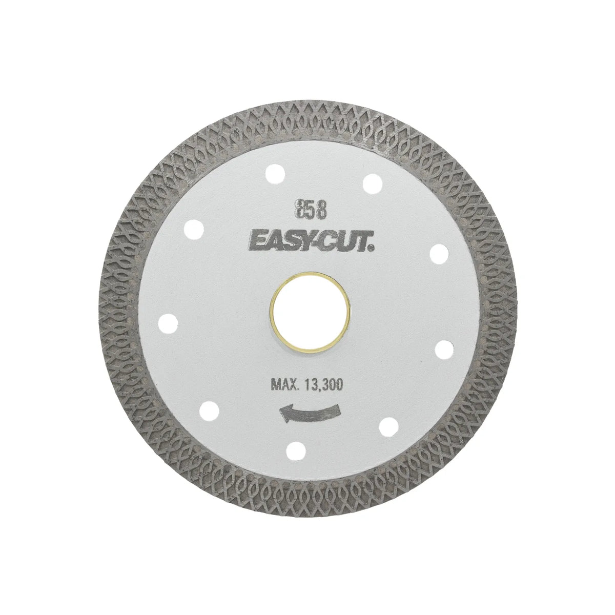 Disco diamantado EasyCut 858 para corte fino de porcelanato y cerámica con borde turbo y máximo 13,300 RPM.