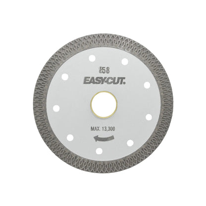 Disco diamantado EasyCut 858 para corte fino de porcelanato y cerámica con borde turbo y máximo 13,300 RPM.