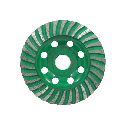 Disco de copa diamantada verde 115mm para desbaste de concreto y piedra con segmentos en espiral para amoladora