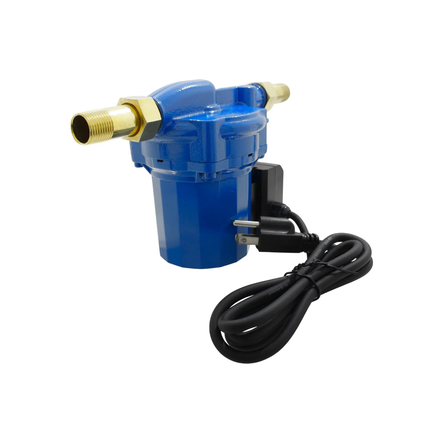 Bomba presurizadora automática azul con conectores de latón y cable eléctrico para aumento de presión de agua