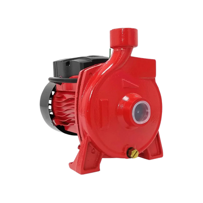 Bomba centrífuga de agua 1 HP roja, ideal para impulsar flujo en sistemas de riego y abastecimiento doméstico.