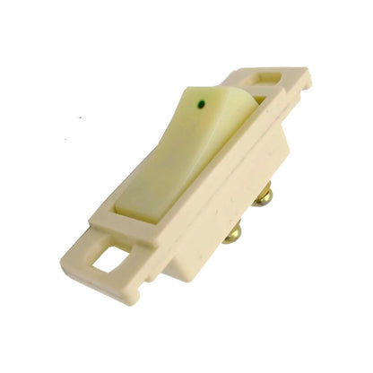 Apagador sencillo eléctrico para luz fluorescente, color marfil, con punto indicador verde, 2 terminales.