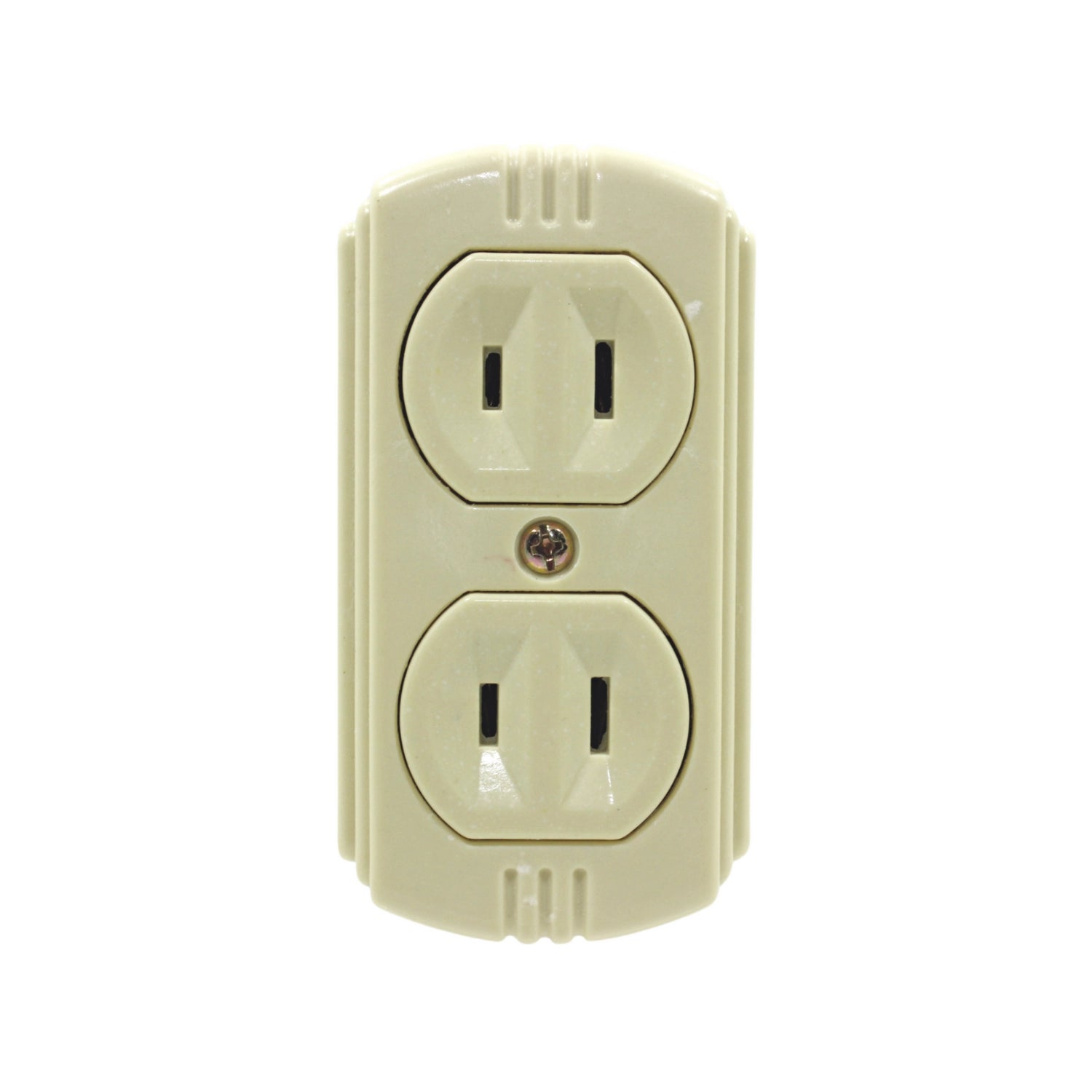 Contacto doble polarizado beige para pared, instalación eléctrica doméstica segura.