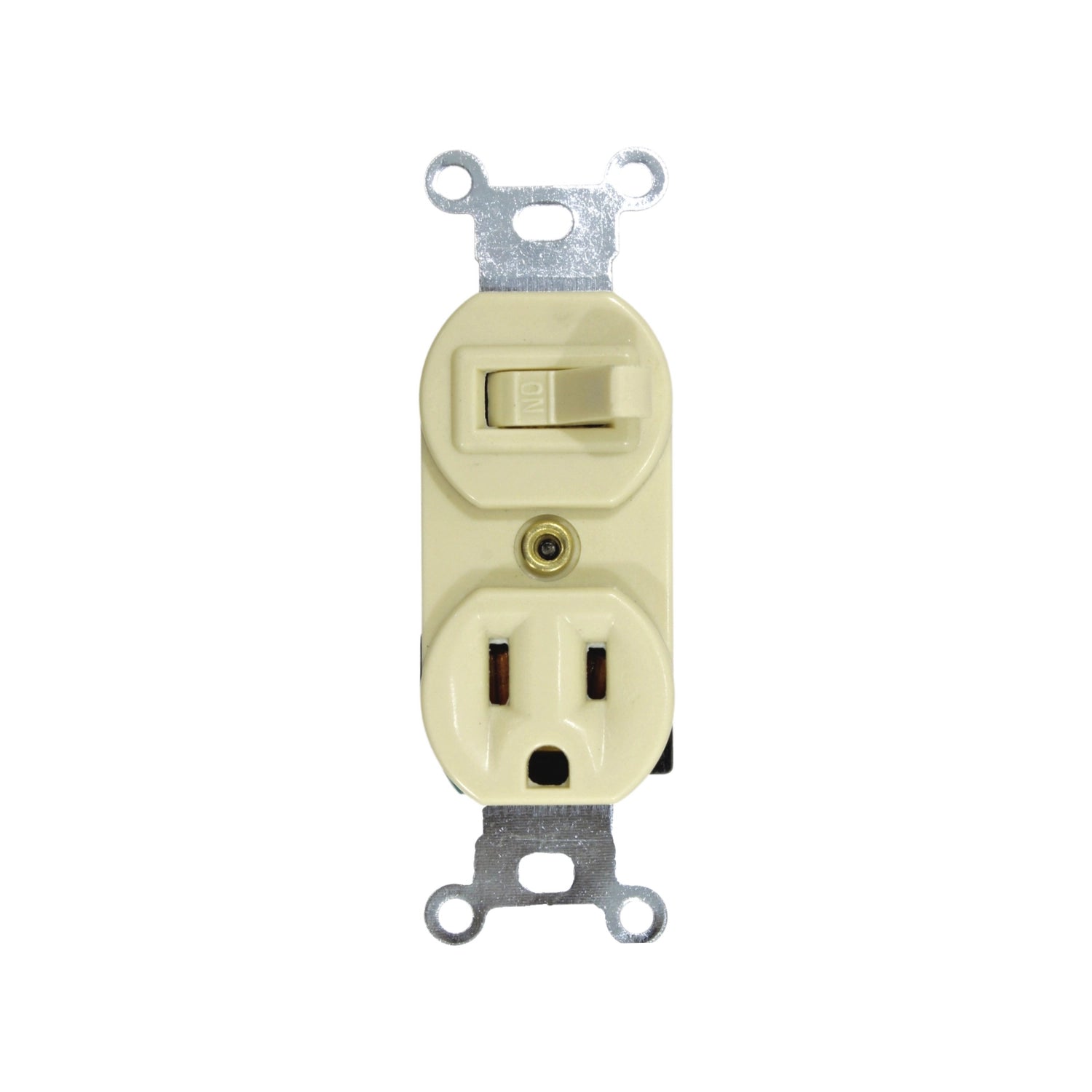 Contacto dúplex con apagador de palanca marfil para instalaciones eléctricas residenciales y comerciales