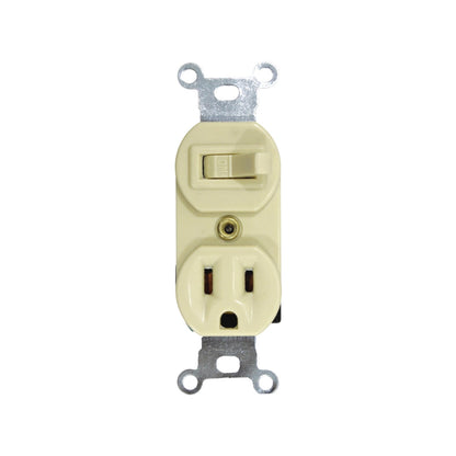 Contacto dúplex con apagador de palanca marfil para instalaciones eléctricas residenciales y comerciales
