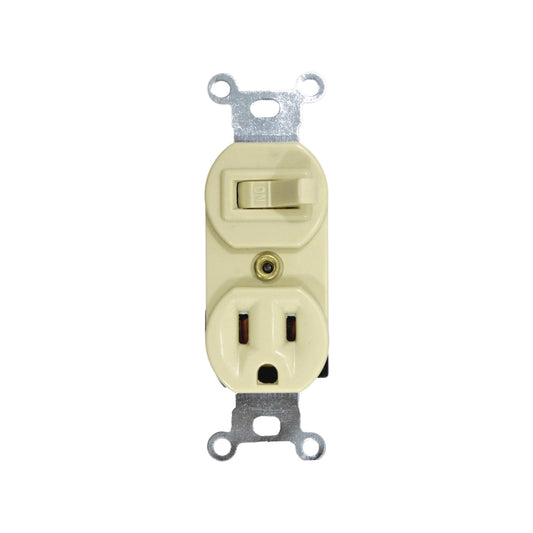 Contacto dúplex con apagador de palanca marfil para instalaciones eléctricas residenciales y comerciales