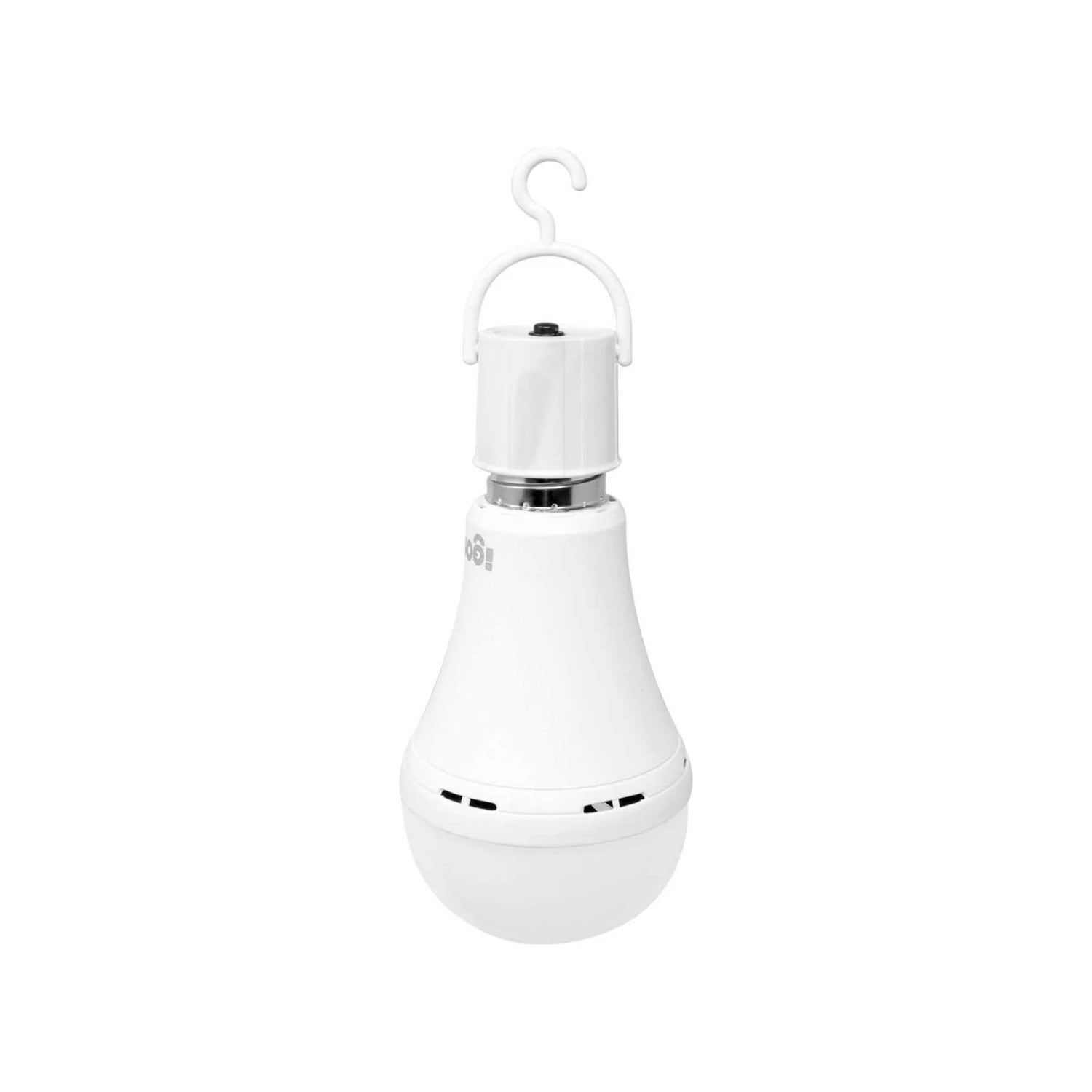Lámpara LED recargable de emergencia Igoto blanca con gancho, luz portátil para cortes de energía.