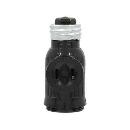 Socket ladrón negro, adaptador de foco a tomacorriente 2-prong, convierte base E26.