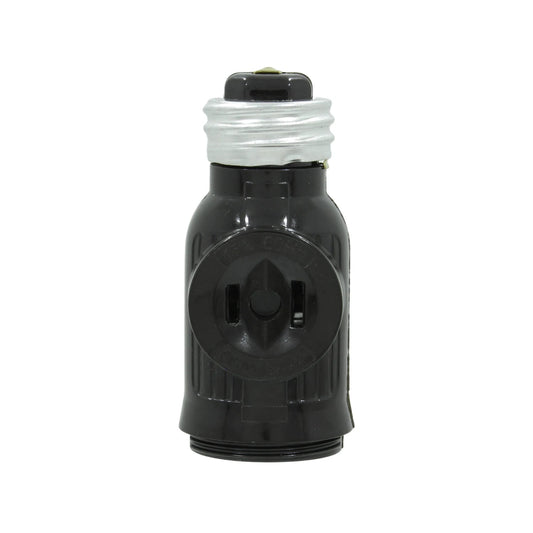 Socket ladrón negro, adaptador de foco a tomacorriente 2-prong, convierte base E26.