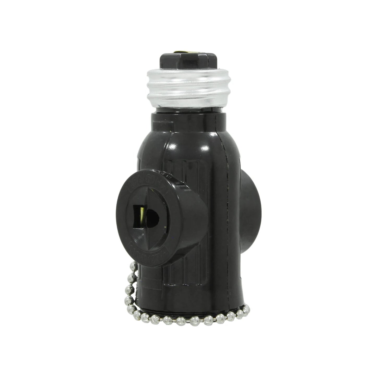 Socket ladrón negro con cadena de tiro para portalámparas E27 y enchufe lateral