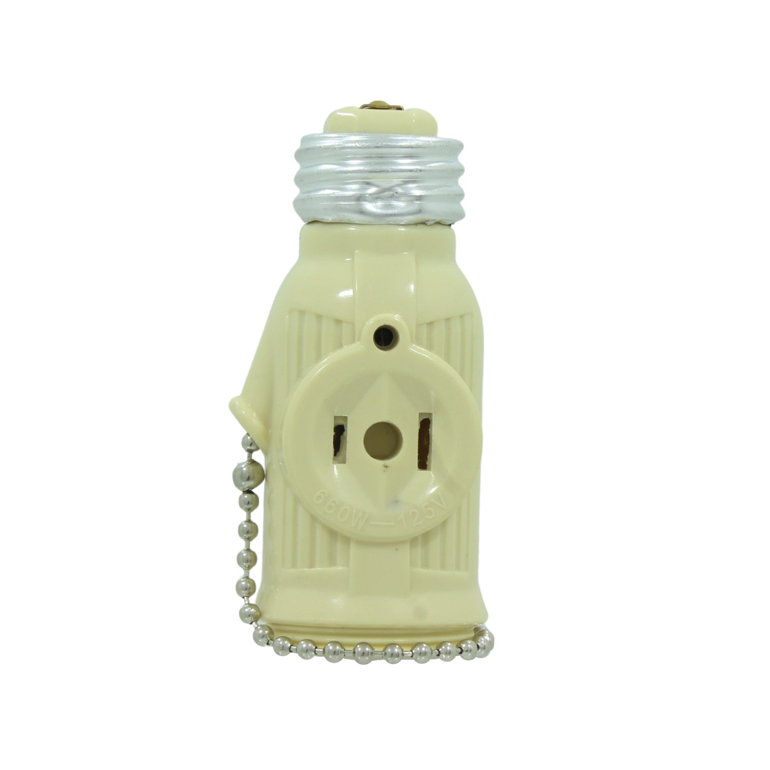 Socket ladrón marfil con tomacorriente polarizado y cadena, adaptador para foco, 660W 125V