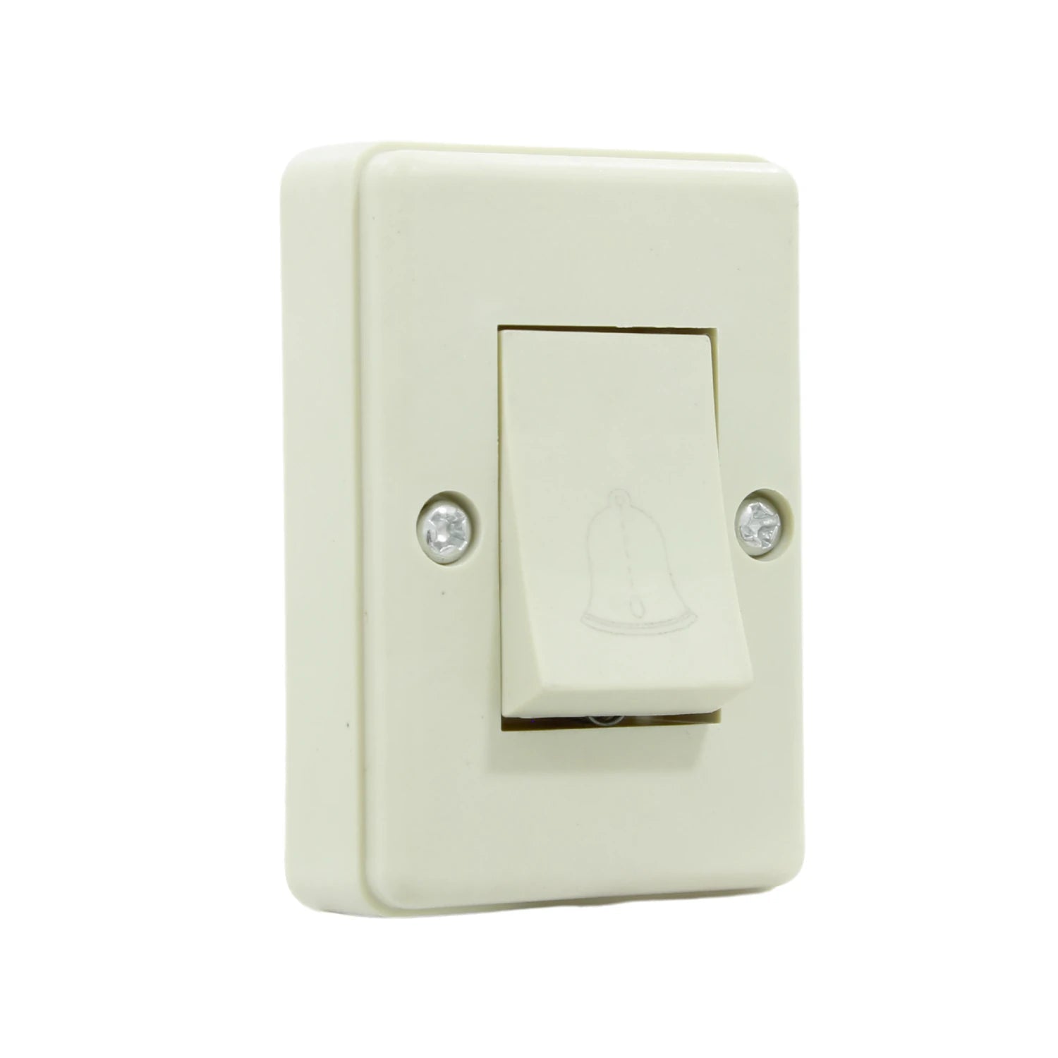 Botón de timbre cuadrado plano color crema con interruptor y grabado de campana para uso doméstico