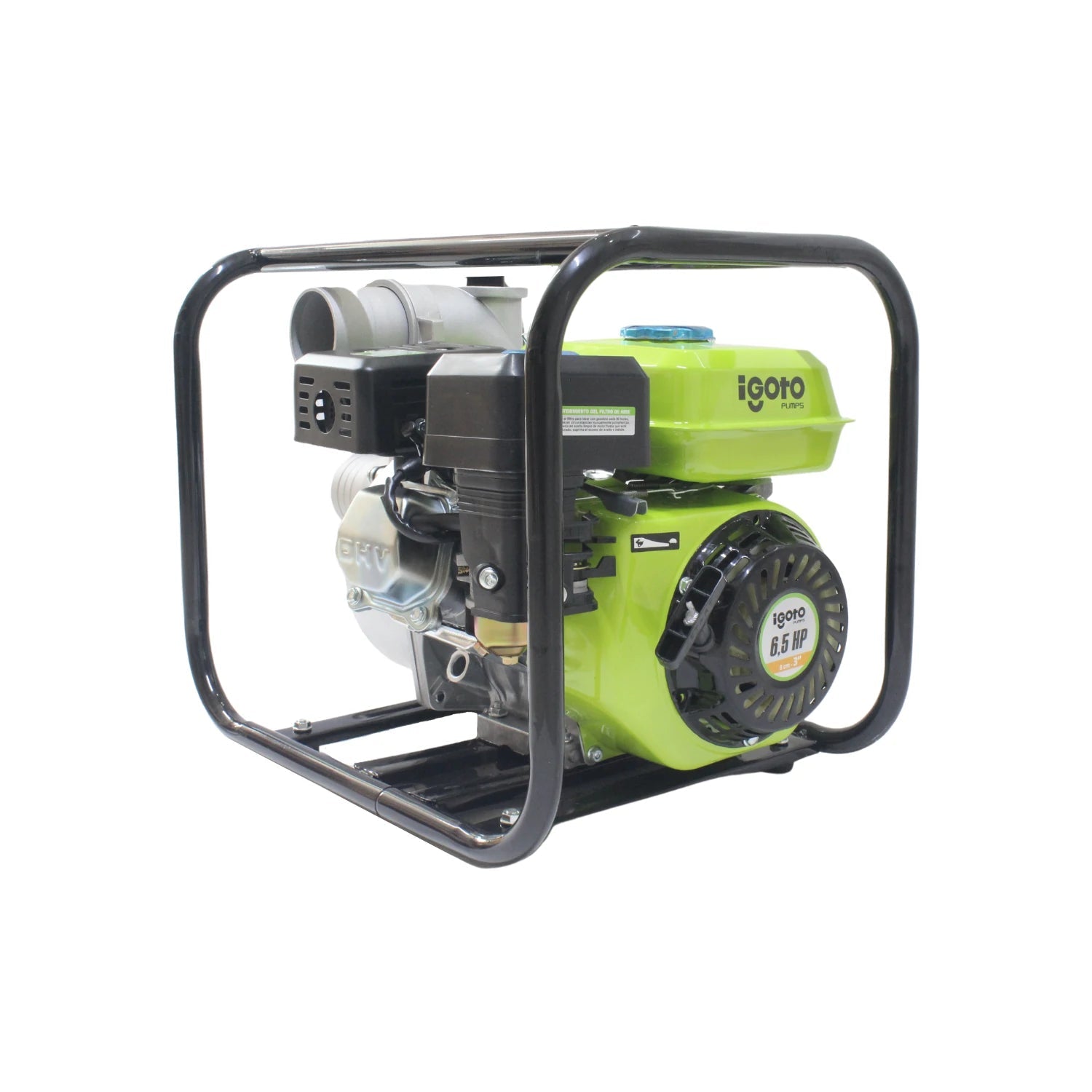 Motobomba Igoto de gasolina 6.5 HP verde, bomba de agua portátil con motor para riego o drenaje.