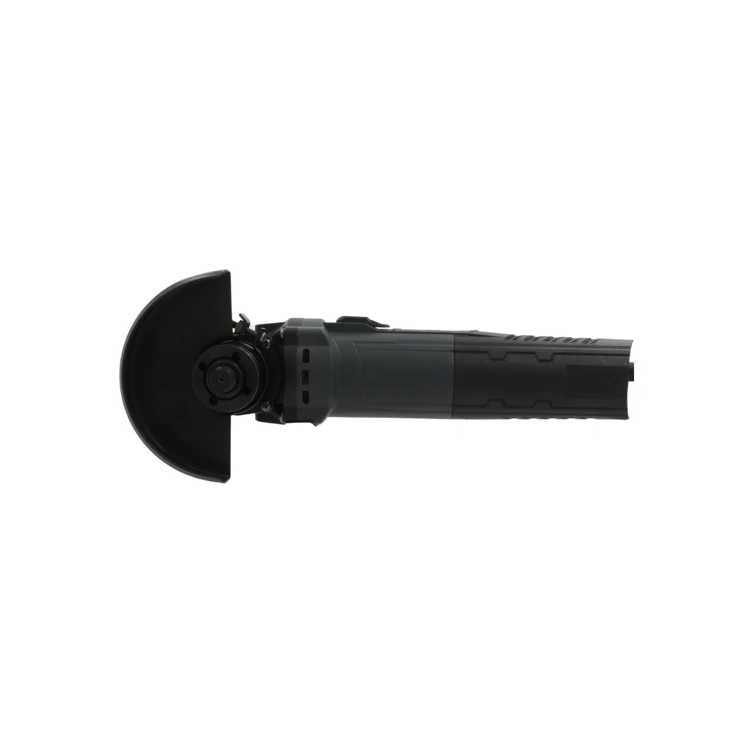 Esmeriladora angular eléctrica negra y gris con guarda protectora, herramienta de corte y desbaste