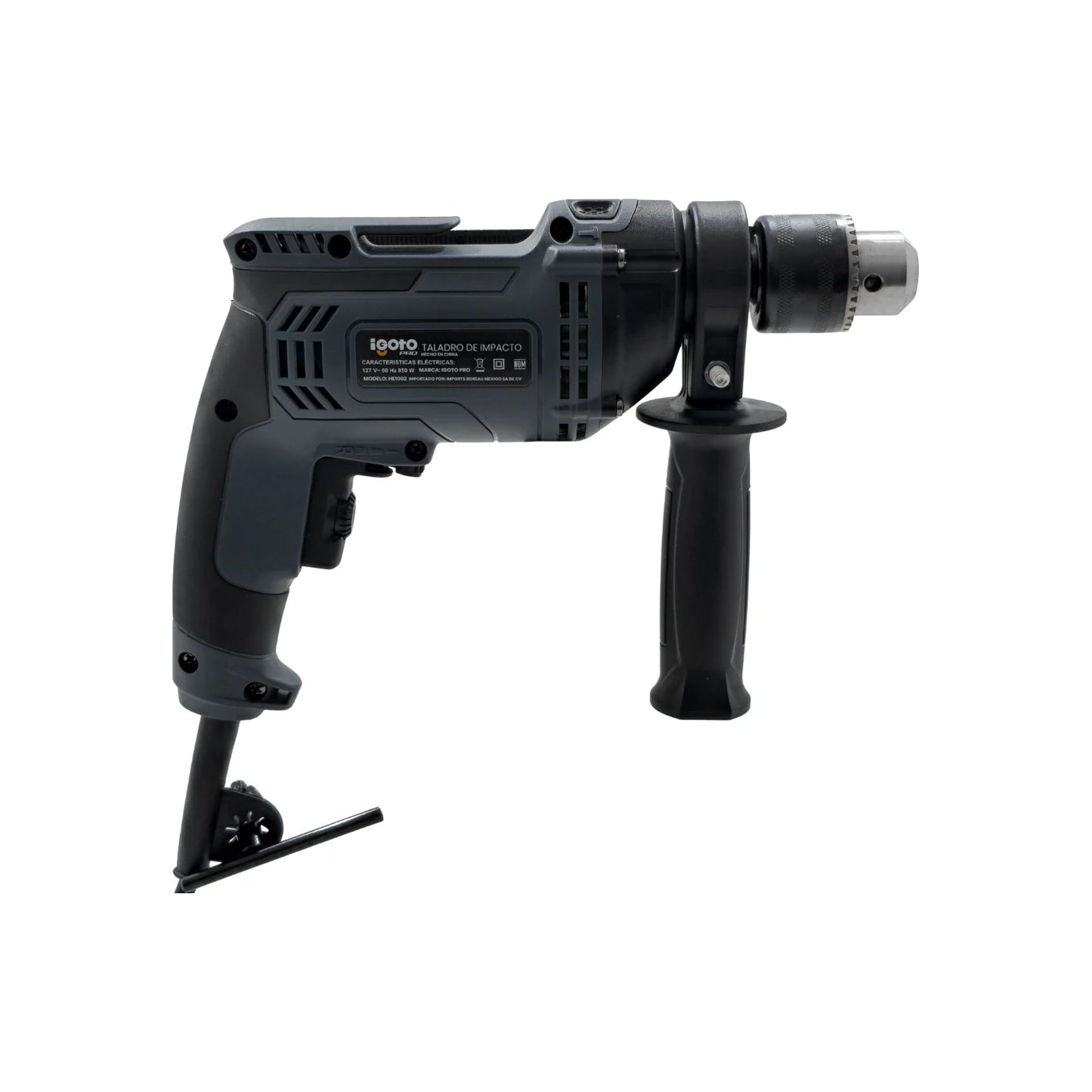 Rotomartillo eléctrico Igoto PRO 850W 1/2", taladro de impacto gris oscuro con mango auxiliar y medidor de profundidad