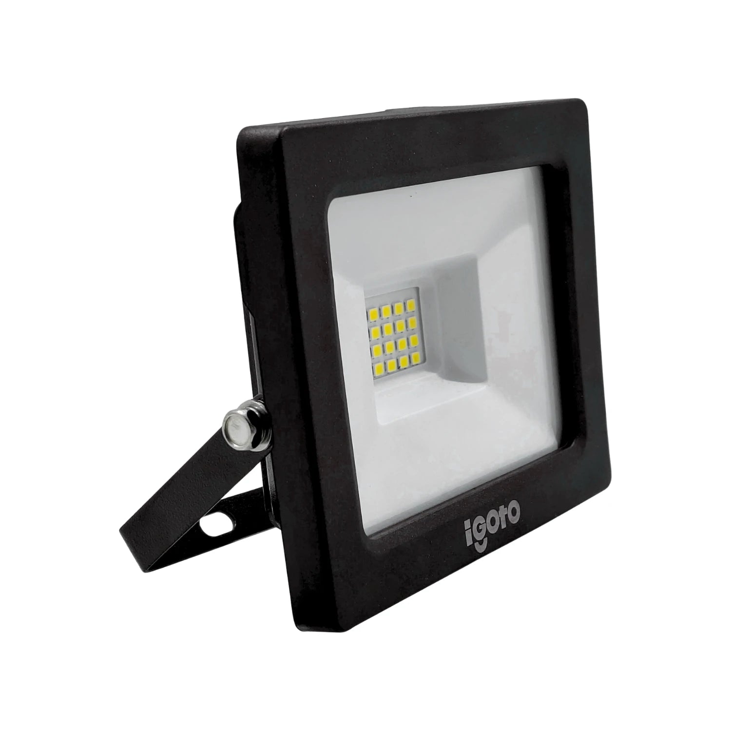 Reflector LED Igoto negro 20W con múltiples chips LED, soporte ajustable para iluminación exterior.