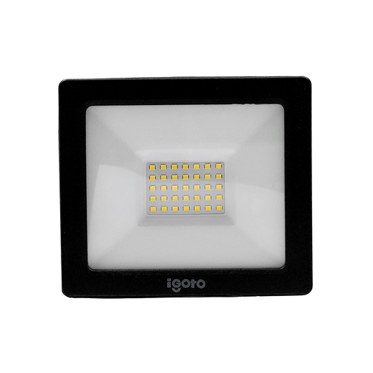 Reflector LED cuadrado Igoto negro, luz blanca, para iluminación exterior