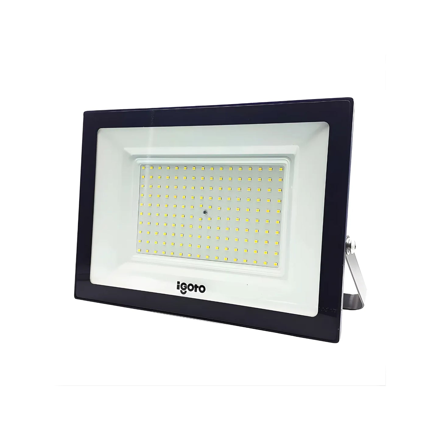 Reflector LED Igoto negro rectangular con chips amarillos y soporte, para iluminación exterior profesional
