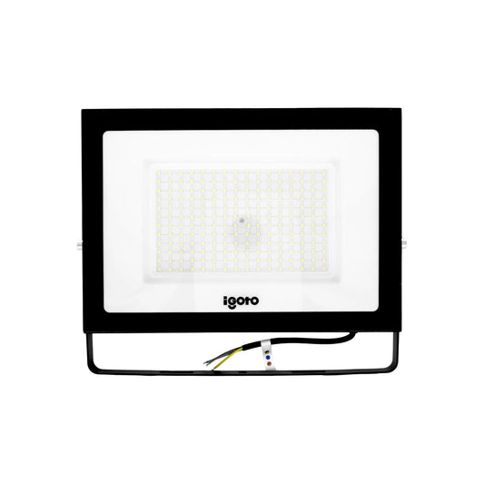Reflector LED igoto negro para exteriores con soporte ajustable e iluminación de alta potencia tipo proyector.