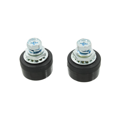 Dos bornes terminales eléctricos hembra de 3/8" con tornillo y base aislante negra para cableado