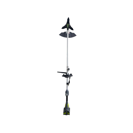 Desbrozadora inalámbrica 450W con mango tipo D, colores verde y negro, para corte de maleza y jardinería.