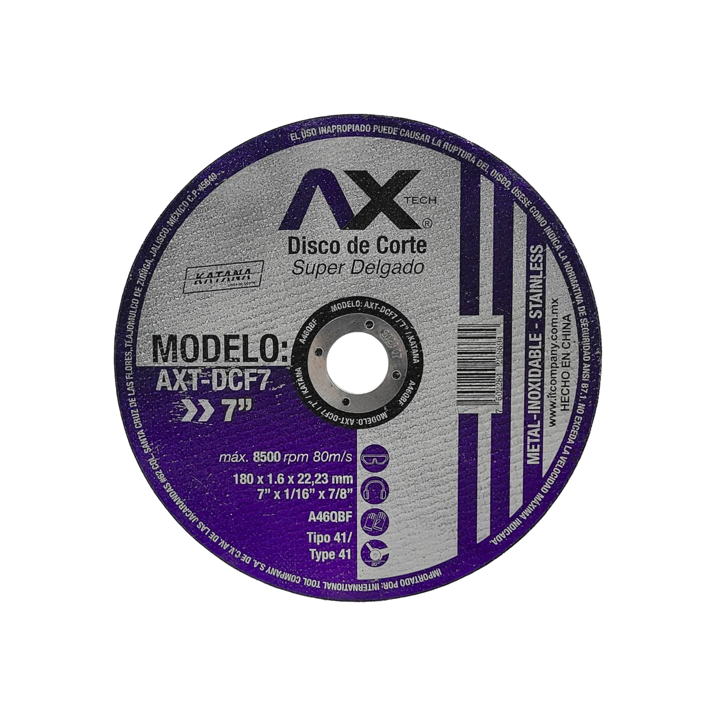 Disco 7" corte metal/acero inoxidable Axtech AXT-DCf7