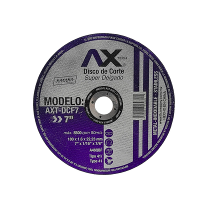 Disco 7" corte metal/acero inoxidable Axtech AXT-DCf7