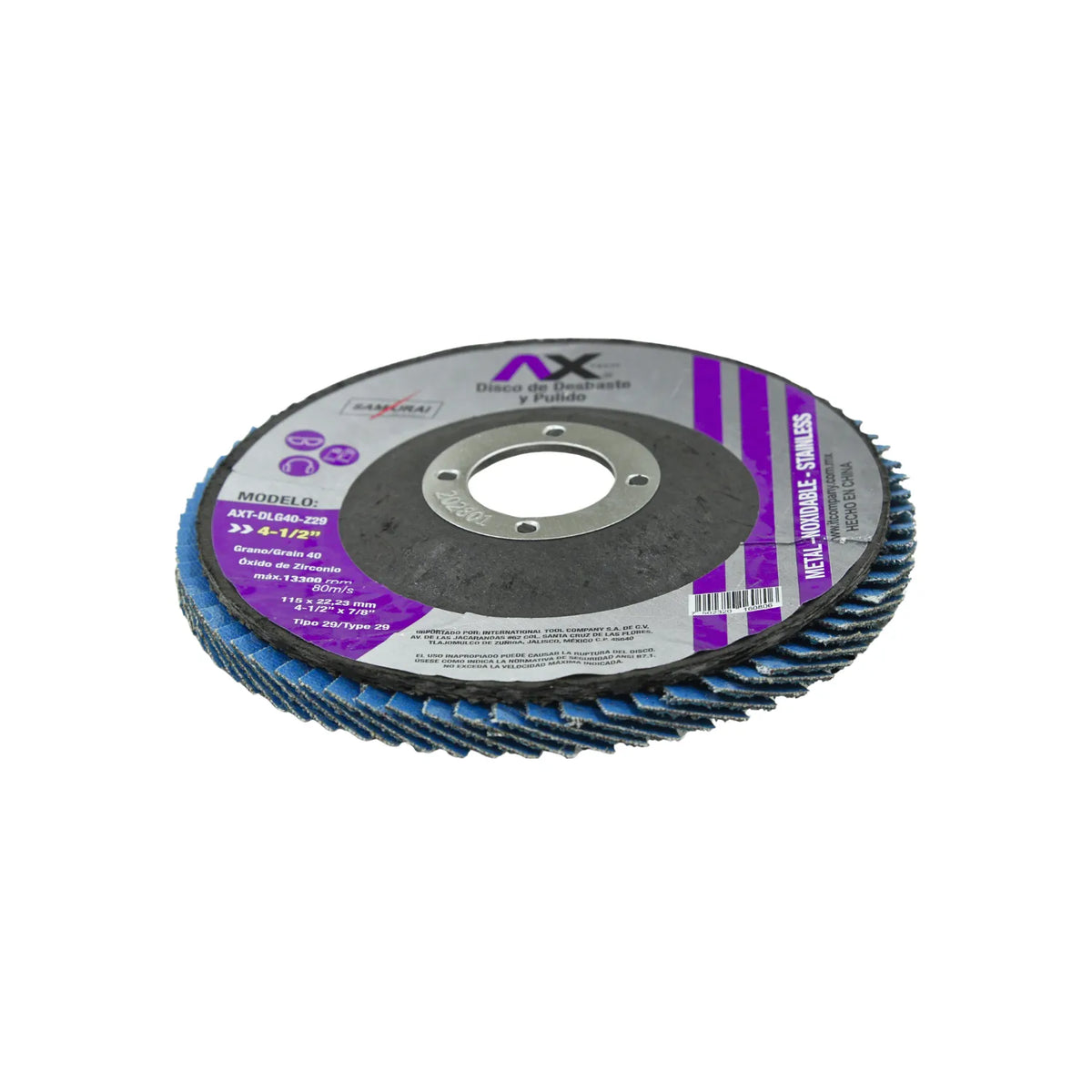 Disco de láminas AX zirconia grano 40 4-1/2 pulgadas para desbaste de metal y acero inoxidable tipo 29