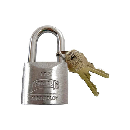 Candado de seguridad Phillips 112 de acero, gancho largo, con llaves de latón Assa Abloy para protección
