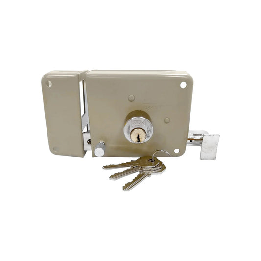 Cerradura de sobreponer Phillips beige tipo insta fácil para puerta izquierda con llaves